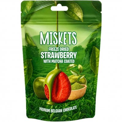 Miskets - Frystorkade jordgubbar med Matcha & Vit choklad - 80g